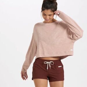 Vuori Tan and Pink Boxy Crop Long Sleeve Sweatshirt